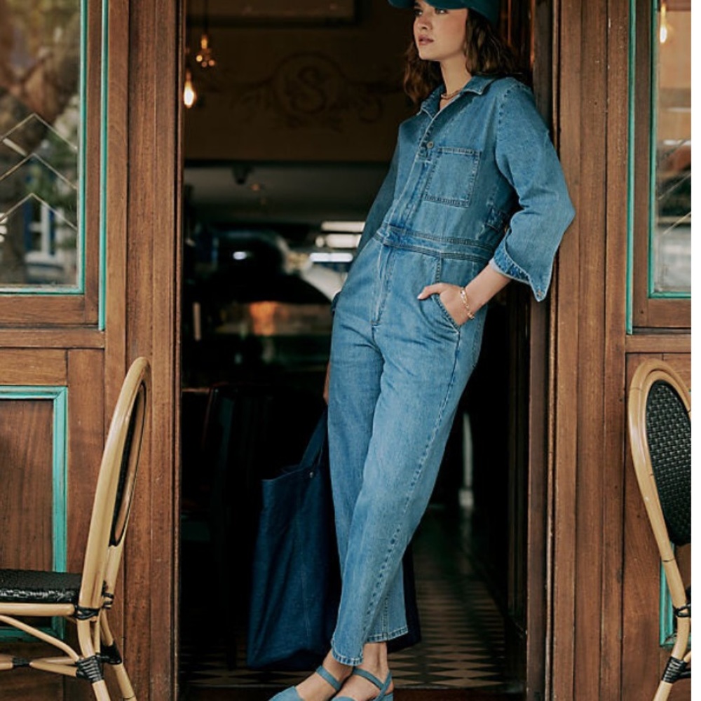 NWT Anthropology Seventy + Mochi Indie Denim Jumpsuit Straight Vintage patch